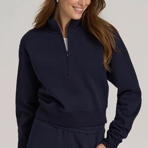 AmericanTall Wherever 2.0 Half Cropped Sweatshirt Medium Tall, Navy Blue